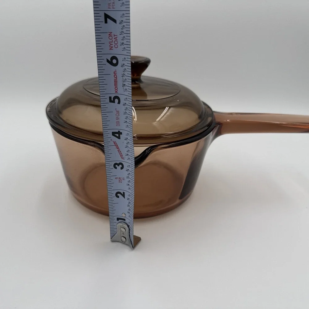 Vintage Visions Corning Ware Amber Glass Saucepan Pot 1 Liter Spout W/Pyrex Lid